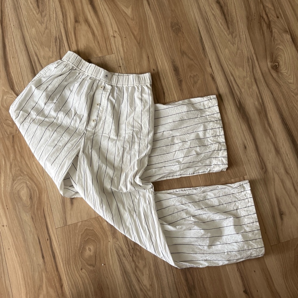 Anthropologie Cream White Pinstripe Wide-Leg Lounge Pants